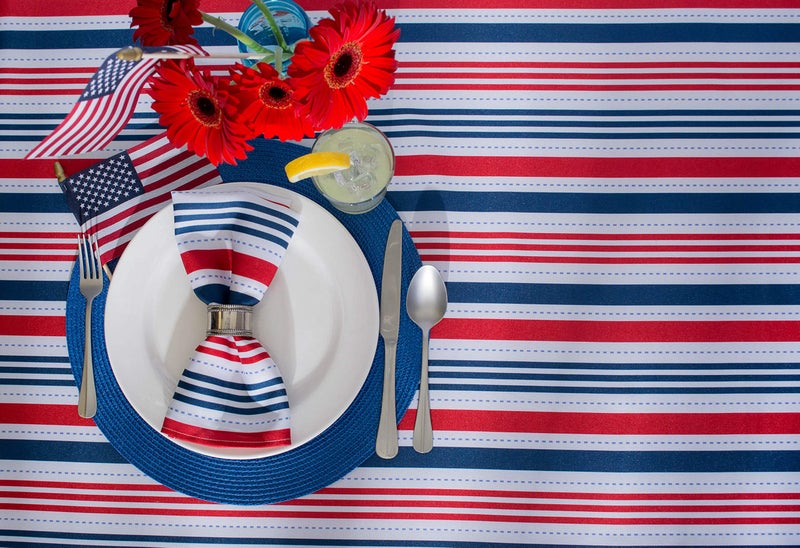 DII Patriotic Stripes Tabletop Collection, Stain Resistant & Waterproof, Table Runner, 14x108, Red, White, & Blue - Image 4